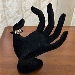 Elegant Black Beaded women’s Ring with Multicolor Accents, stretch, size 7~8